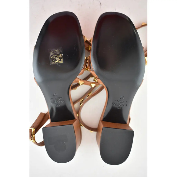 Valentino Rockstud Brown Flair City Ankle Strap Wrap Sandal Block Heel Pump 37 - Picture 12 of 12